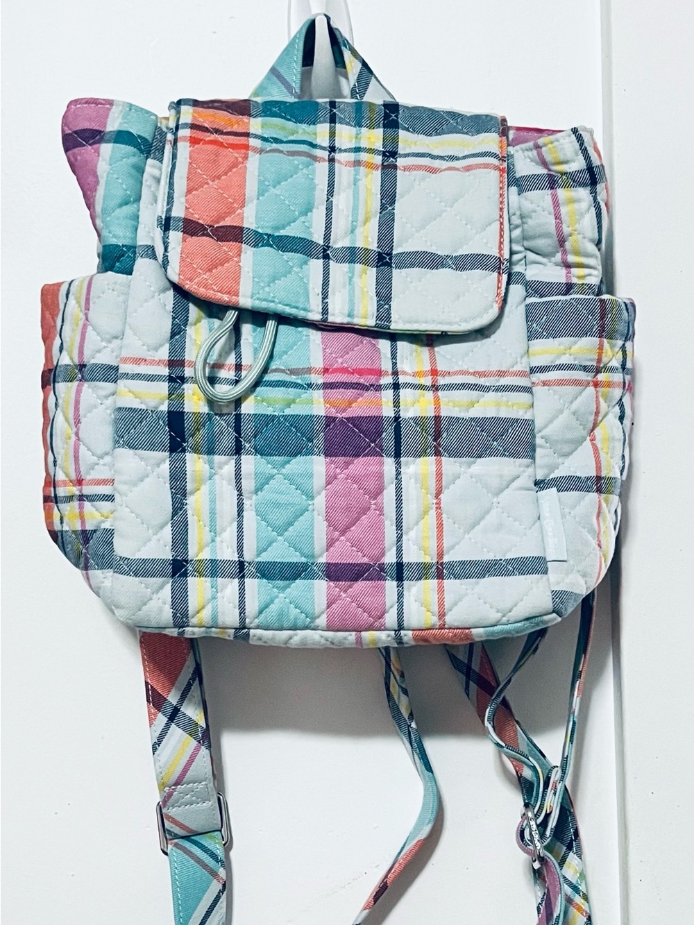 Vera Bradley Quilted Plaid Backpack in Pastel Multi-Color
